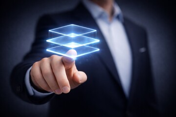 Digital Data Layers Architecture Concept with Cloud Technology Interface.