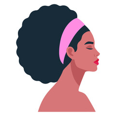 Black woman with lush hair portrait flat vector