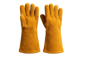 Yellow leather protective work gloves for safety