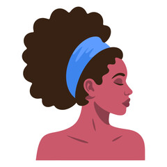 Black woman with lush hair portrait flat vector