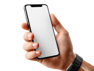 Smartphone Handheld: A close-up shot of a hand gracefully holding a modern smartphone, its blank screen offering limitless possibilities against a minimal background.