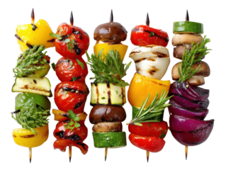 Vibrant Skewers: A visual symphony of fresh vegetables is artfully arranged on skewers, each a testament to the bounty of the earth, tempting the appetite and igniting the senses.