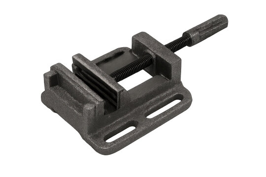 Metal drill press vise clamping tool on transparent background