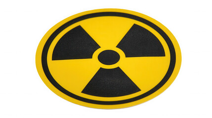Radioactive warning symbol sign with yellow and black design on transparent background