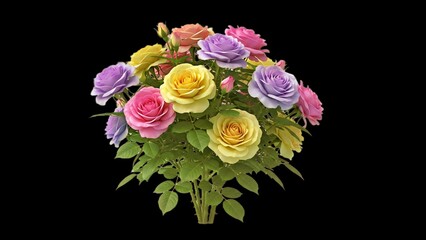 rose bush in bloom, pastel petals, png