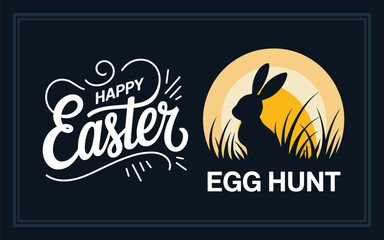 Fototapeta premium Happy Easter egg hunt celebration with bunny silhouette and decorative text