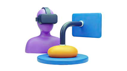 3D Rendering of Person Wearing VR Headset Interacting with Digital Interface