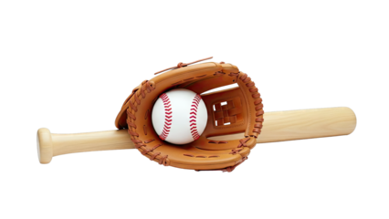 Baseball Bat, Glove, and Ball on White Background