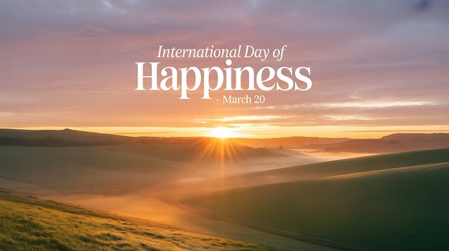 Sunrise over rolling hills on International Day of Happiness March 20