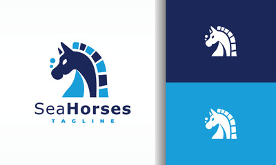 Modern Blue Seahorse Logo with Chess Knight Motif © Hasim