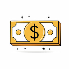 Golden Dollar Bill Cartoon Icon with Shine