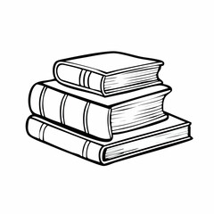Black and white line art illustration of three books stacked neatly on a flat surface, depicting knowledge and learning.