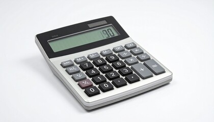 Electronic Calculator with Digital Display Showing Number 90 on White Surface