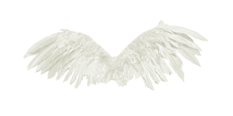 Wide spread angel wings png silhouette, soft off white layered feathers in panoramic shape isolated on transparent background, celestial fantasy border for banners, headers and digital artwork

