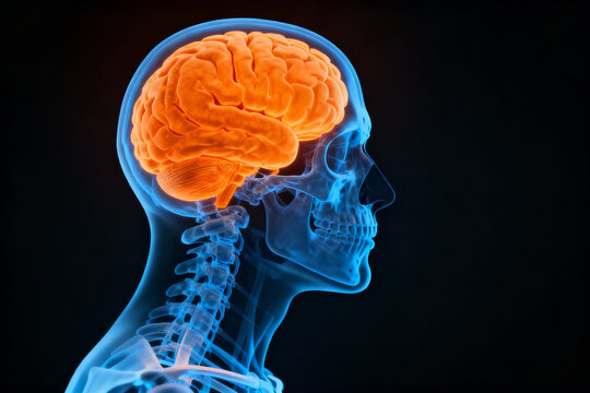 Human brain and skull anatomy