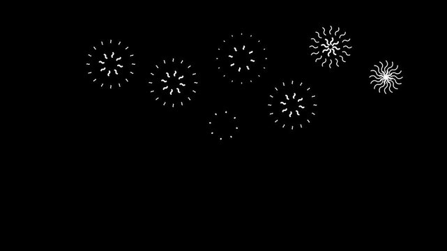 Fireworks circle burst explosion using line shapes and shiny ellipse blast, fast geometric motion graphics on black screen,modern dynamic firework visuals rendered in premium ultra sharp 4K resolution