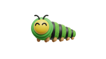 Cute 3D Green Caterpillar with Happy Face