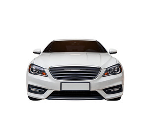 Front View White Sedan Car Isolated on Transparent Background
