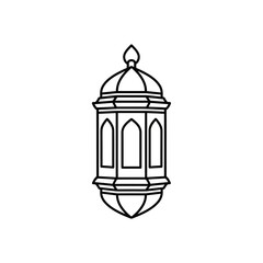 Ornate Islamic Lantern Line Art - Traditional Arabic Ramadan Lamp Icon