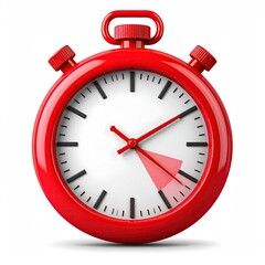 Glossy red stopwatch with black details, showing a time, set on white