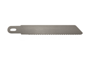 Utility knife blade with serrated edge and hole