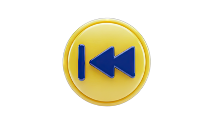 3D Rewind button icon on transparent background