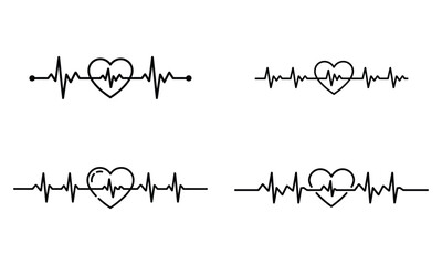 Fototapeta premium Heartbeat Line with Heart Icons ECG Pulse Medical Health Symbols 