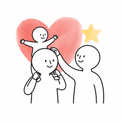 Line drawing of a man and a woman competing for each other's heart or love, Family embracing soft pastel colors on light background for maternal care designs. Generative ai