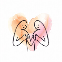 Line drawing of a man and a woman competing for each other's heart or love, Family embracing soft pastel colors on light background for maternal care designs. Generative ai