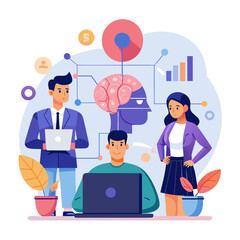AI Teamwork and Data Analysis Illustration