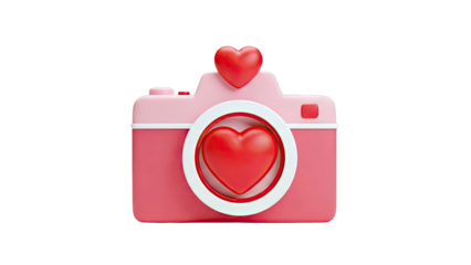 3D Pink Camera with Red Heart Lens and Top Accent