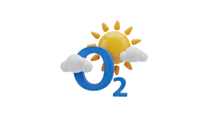 3D O2 Molecule with Sun and Clouds