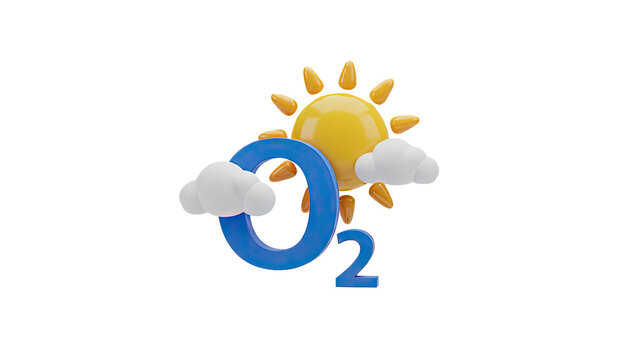 3D O2 Molecule with Sun and Clouds