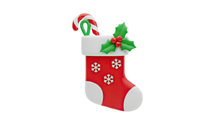 Christmas Stocking with Candy Cane and Holly