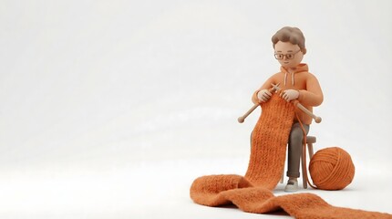 Charming 3D Person Knitting Orange Scarf