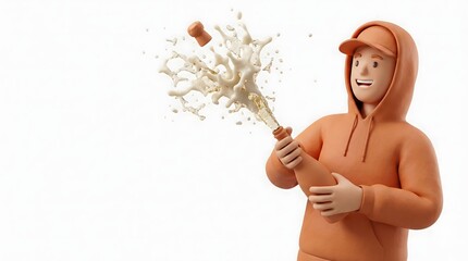 3D Character Popping Champagne Bottle