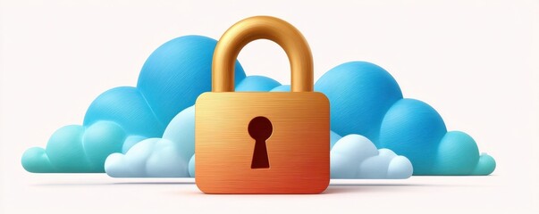 Cloud security concept: open padlock on blue cloud vector symbol for data protection illustration