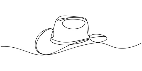 cowboy hat, Man hat cap continuous one line drawing vector illustration, Continuous line drawing of baseball cap,  art line Vector illustration, One line art cowboy hat - Minimalist continuous line