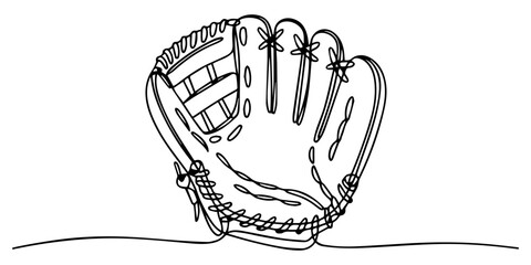 Continuous line drawing of baseball glove. Single line illustration of baseball glove. Baseball game concept. Editable outline, Continuous Hand Drawn Baseball gloves One Line Drawing. Vector. Baseball