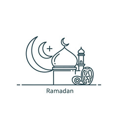 Obraz premium Ramadan icon: mosque, crescent moon, dates, minaret, symbol, fasting holiday celebration