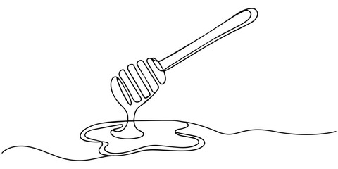 honey on dipper, Honey dipper continuous one line drawing isolate outline vector illustration, A continuous line drawing of a honey jar with a dipper, Vector continuous one single line drawing