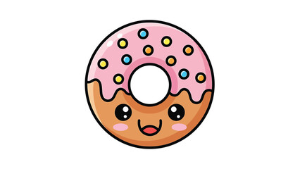 Obraz premium Cute cartoon donut with pink frosting and colorful sprinkles smiling happily.