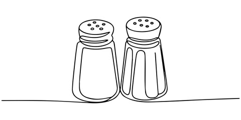 Dosage Vial continuous one line drawing, Salt and Pepper Shaker Black Stroke Linear Icon, Salt and Pepper Shakers continuous one line drawing minimalism design, A continuous line drawing of a salt.