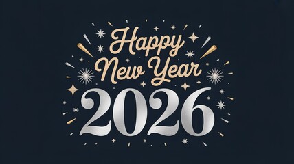 Elegant Gold and Silver 2026 New Year Celebration Design with Sparkling Stars and Confetti on Dark Background Ideal for Greeting Cards and Party Invitations