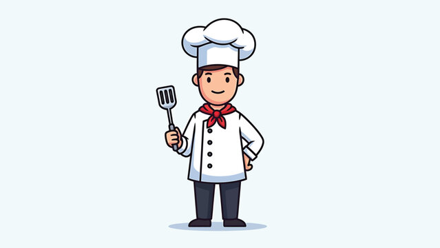 Chef holding spatula ready to cook delicious food in the kitchen.