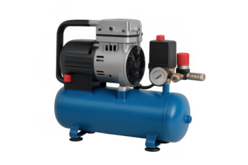 Blue portable air compressor generating pneumatic power