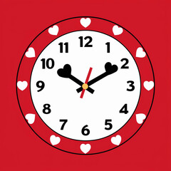 Decorative wall clock with a large red heart face and a frame of smaller hearts
