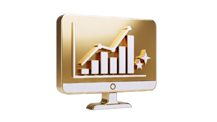 Golden Computer Monitor Displaying Financial Growth