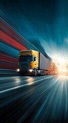 Motion on the Highway: A large, yellow semi-trailer truck speeds down a highway. The image evokes a sense of momentum and transport.