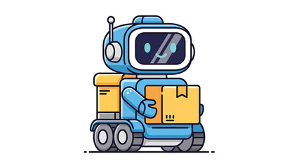 Naklejka premium Delivery robot carrying package, futuristic autonomous vehicle concept, modern technology.